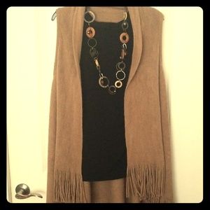 Tan Sleeveless long women's sweater